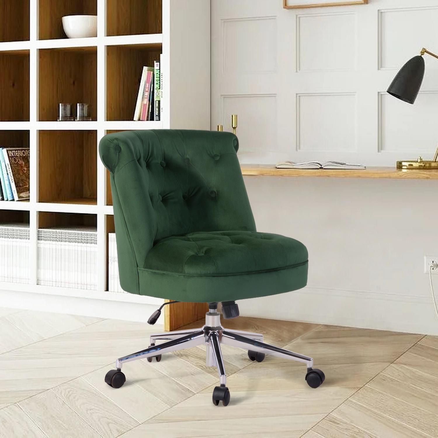 Homylin Modern Swivel Home Office Chair, Fabric Upholstered Accent Chair Tufted Vanity Chairs Adjustable Computer Desk Chair for Living Room Bedroom Study Room, Green