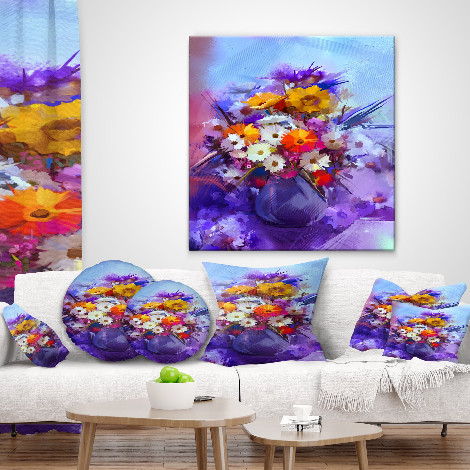 Designart Watercolor Flowers in Purple Vase - Floral Throw Pillow - 16x16
