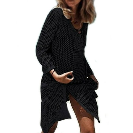 Coverup Women Summer Holiday Hollow Out Bikini Cover Up Swimwear Bandage Swim Bathing Suit Loose Beach Wear Dress Tops