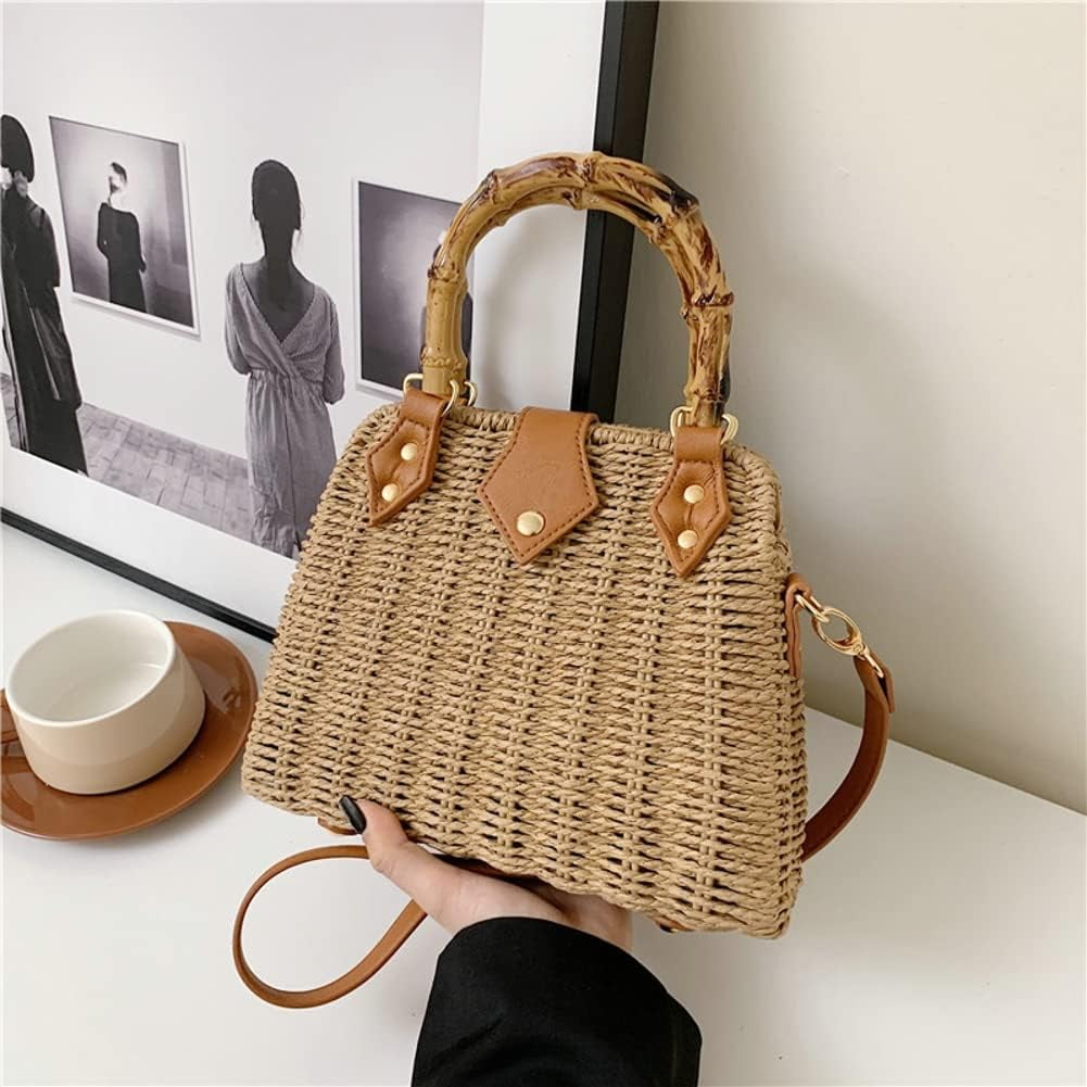 Kukuzhu Straw Tote Bag for Women Rattan Crossbody Handbags Woven Wicker Clutch Purse Imitation Bamboo Top Handle Shoulder Bag