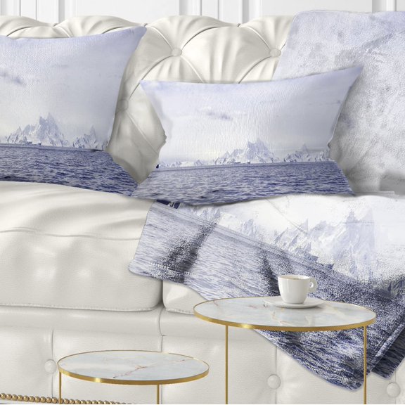Designart Antarctic Sea with Icebergs - Seascape Throw Pillow - 12x20