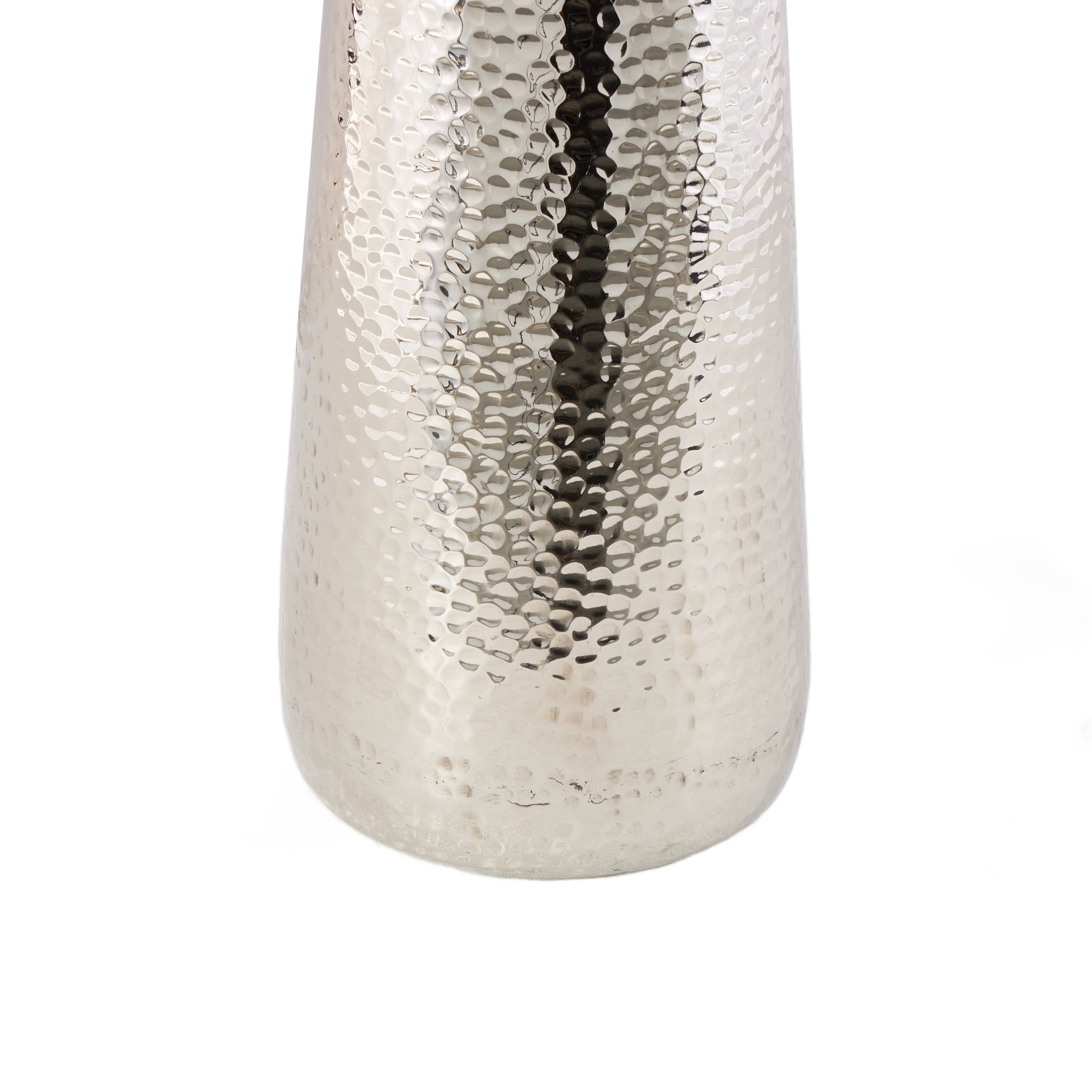 DecMode 25" Tall Hammered Silver Aluminum Metal Vase