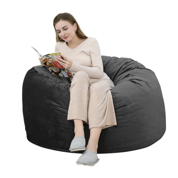 Giant 4FT Memory Foam Bean Bag Chair for Adults & Kids – Cushioned Suede Removable Cover – Stuffed Soft Sofa for Game or Lounge Room – Cozy Relaxing Furniture, Black