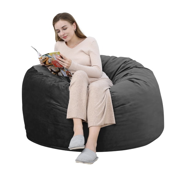 BEKAY 4ft Bean Bag Chair for Adults, Giant Memory Foam-Filled Sofa Chair with Machine Washable Plush Velvet Cover, Black