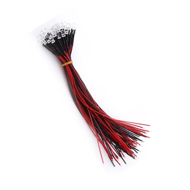 Diosdos LED, Bajo Consumo de Energía, Ahorro de Energía, 50 piezas de luces led 3 5 10 mm Rojo Azul Verde, 12 V CC, 30, Lente Transparente como Agua, con cable de 20 cm de