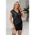 thumbnail image 6 of V Neck Sequin Short Sleeve Tops for Women Elastic Sparkly Tank Top Black S, 6 of 7