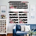 thumbnail image 2 of Pink Flowers Kitchen Curtains Sets for Windows 24 Inch Length, Spring Floral Butterflies Black White Striped Farmhouse Rod Pocket Window Treatments Tier Curtains and Valances Set for Bedroom/Bathroom, 2 of 8