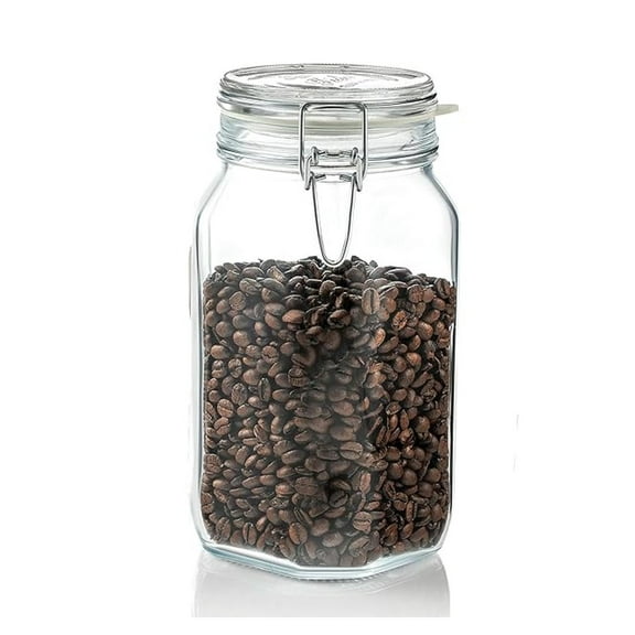 Bormioli Fido Jar 1.5L - Clear Glass Canning Jar with Clamp & Gasket - Kitchen Storage Container - Square Design - BPA Free - Made in Italy