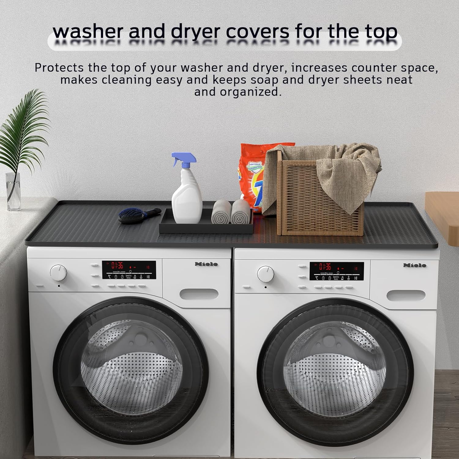 54" x 27.5" Washer and Dryer Covers for the Top，Waterproof and non-slip Washing Machine Cover，Applies to Kitchen、laundry room organization，Washer Dryer Countertop. (Gray)