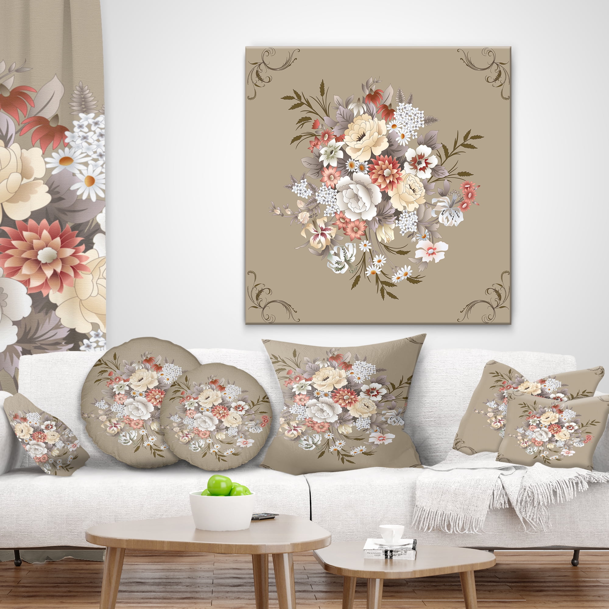Designart White and Yellow Floral Pattern - Floral Throw Pillow - 16x16