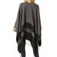 thumbnail image 2 of Sakkas Avi Women's Reversible Open Front Poncho Cardigan Ruana Cape Shawl W/Fringe - Border Black - One Size Regular, 2 of 7