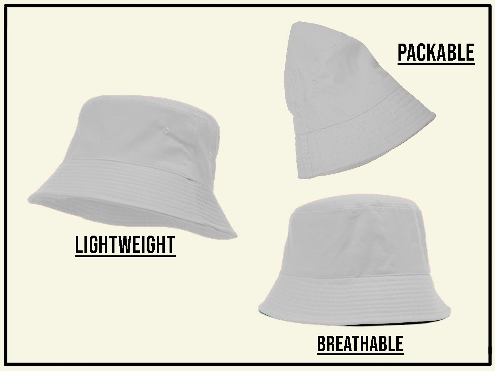 Bucket Hat For Men Women - Cotton Packable Fishing Cap, White L/XL - image 3 of 3