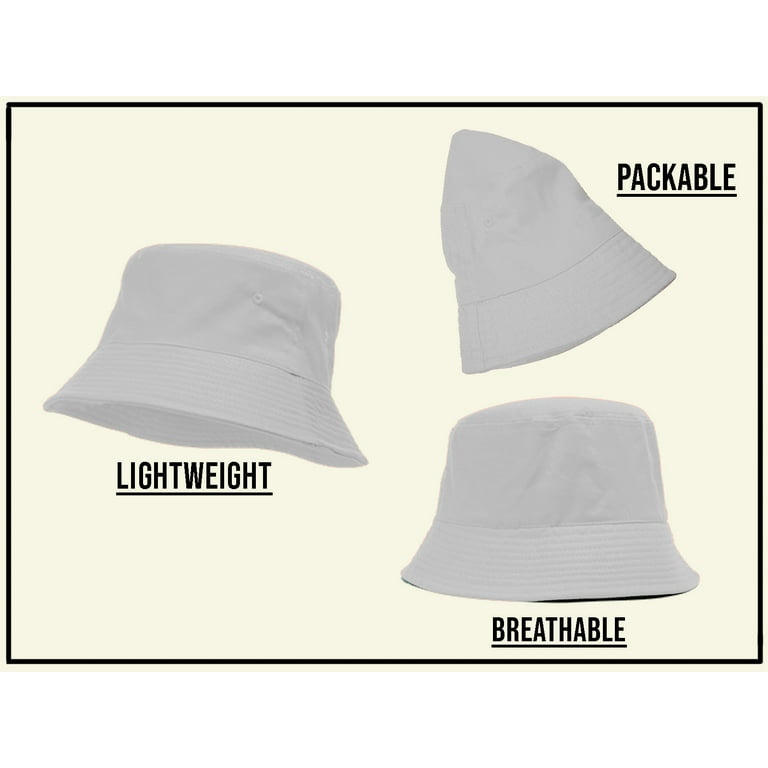 Bucket Hat For Men Women - Cotton Packable Fishing Cap, White S/M