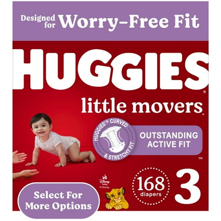 Huggies Little Movers Baby Diapers, Size 3 (16-28 lbs), 168 Ct (Select for More)