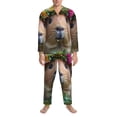 thumbnail image 3 of Vsdgher Flower Crown Guinea Pig Mens Pajama Set, Soft Warm Long Sleeve Sleepwear, Cozy Button-Down Pjs for Men-XX-Large, 3 of 7