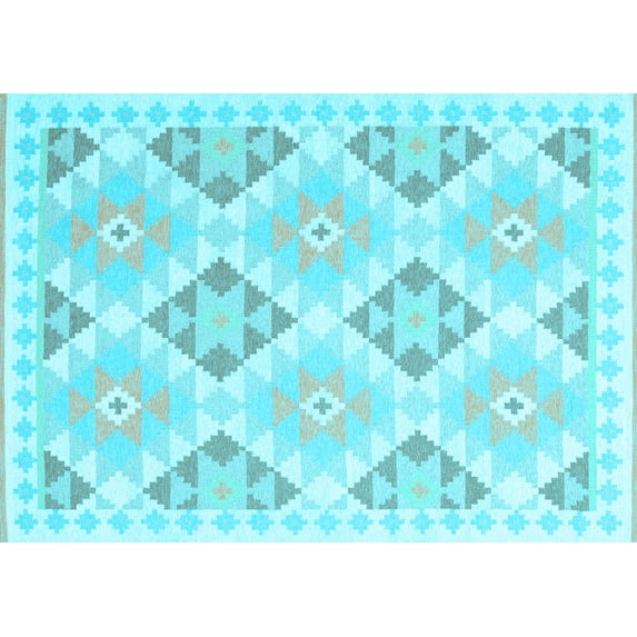 Ahgly Company Indoor Rectangle Southwestern Light Blue Country Area Rugs, 8' x 12'