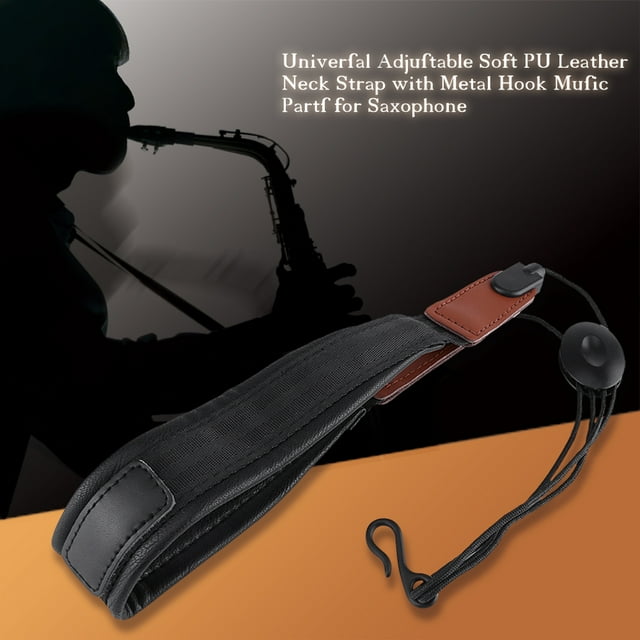 Sonew Universel Réglable Souple PU Bracelet en Cuir avec Crochet en Métal Pièces de Musique pour Saxophone, Sangle de Saxophone Réglable, Pièces d'Instrument de Musique