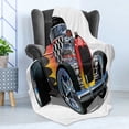 thumbnail image 4 of Race Car Soft Flannel Fleece Throw Blanket, Retro Style Detailed Demonstration of a Single Sports Auto with Flame Motifs, Cozy Plush for Indoor and Outdoor Use, 60" x 80", Multicolor, by Ambesonne, 4 of 5