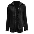 thumbnail image 5 of Women's 2 Piece Shorts Sets Pleated Button Down Long Sleeve Solid Color Shirt Outfits Summer Hawaiian Beach Vacation Loose Suits, 5 of 5