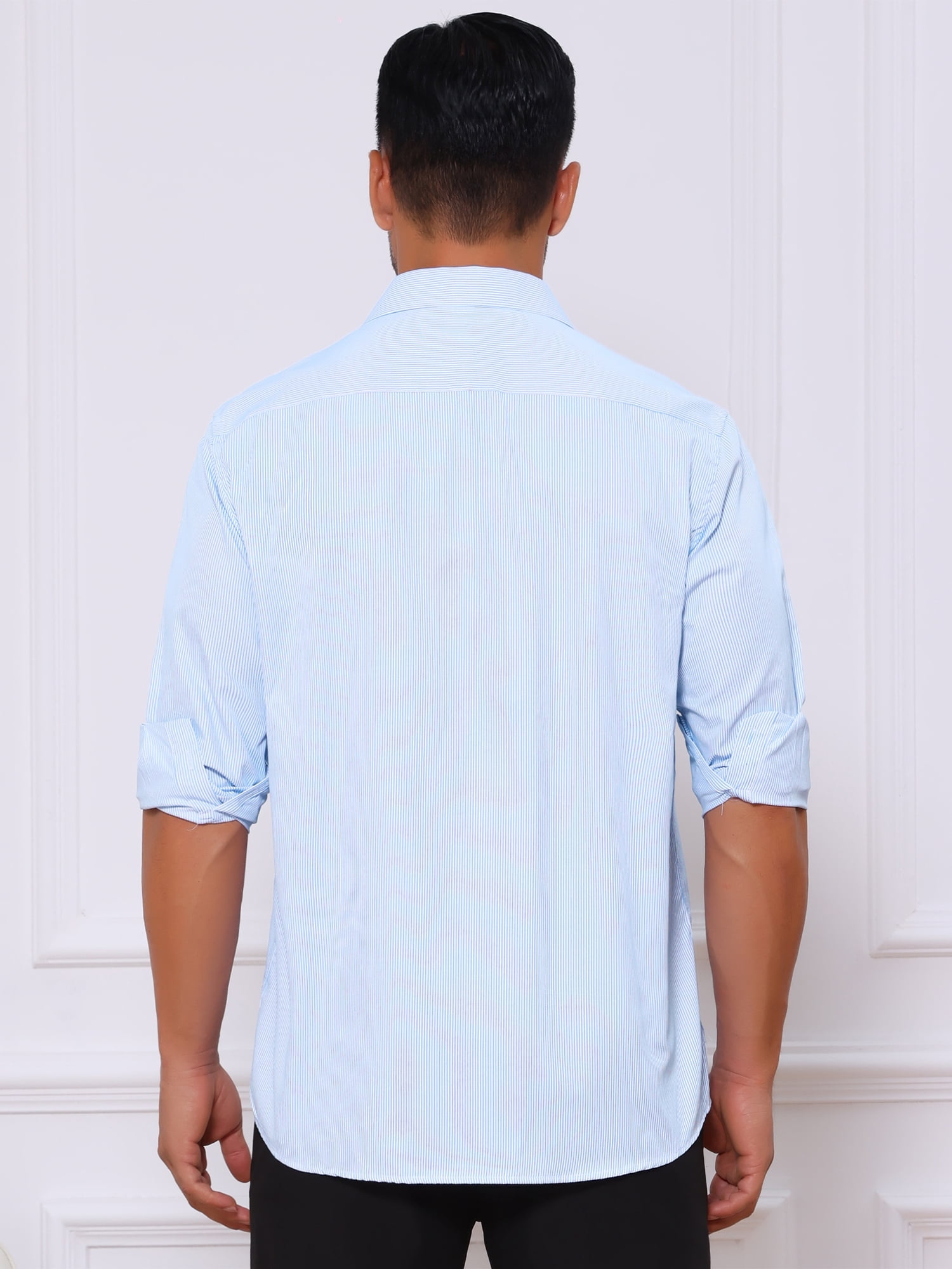 DARING DIVA Men's Long Sleeve Business Button Down Striped Dress Shirts M White Blue