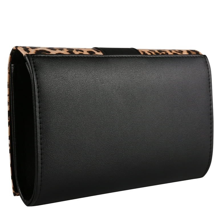 Black and leopard print clutch bag deals