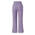 thumbnail image 4 of Women's Casual Pants Loose Fit Drawstring Mid Expandable Waist Solid Color Cotton And Linen Wide Leg Sweatpants with Pockets ,Purple, 4 of 4