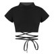 thumbnail image 1 of Kids Girls Cotton Round Neck Tank Tops Short Sleeve Jazz Dance Hip Hop Performance Costume Sport Crop Top Sash Tie Cross Waist, 1 of 5