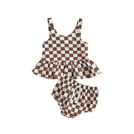

Sunisery Infant Baby Girls Summer Clothes Plaid Ruffle Sleeveless Crop Top Elastic Waist Bloomers Shorts 2Pcs Outfit Set