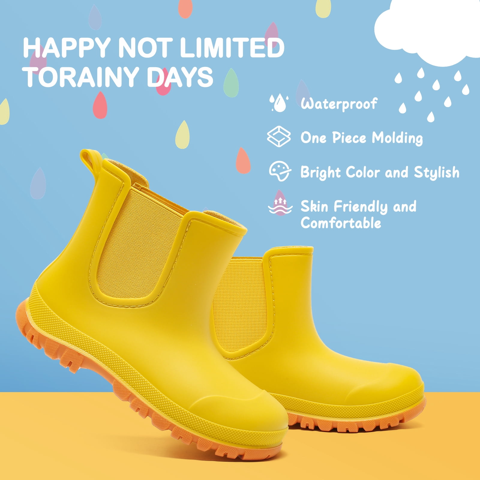 Lcamaw Kids Rain Boots, Waterproof Chelsea Rubber Boots for Boys and Girls, Non-Slip Ankle Muck Toddler Rainboots, Outdoor, Farm, Park, Hiking, Fishing, School Playing