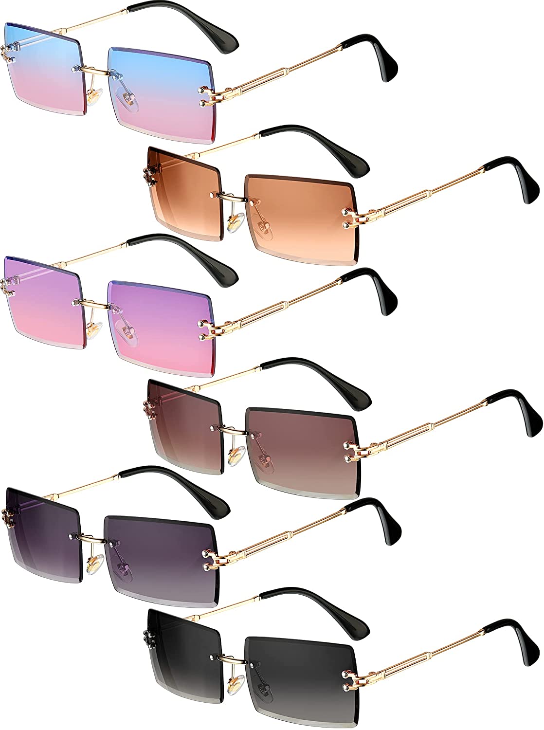 6 Pairs Rimless Rectangle Sunglasses Chic Frameless Square  display picture 3