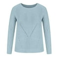 thumbnail image 5 of Zpanxa Women Casual Fashion Solid Hollow Out Pullover Long Sleeve Round-Neck Sweater Blue M, 5 of 8