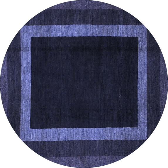 Ahgly Company Machine Washable Indoor Round Abstract Blue Modern Area Rugs, 8' Round
