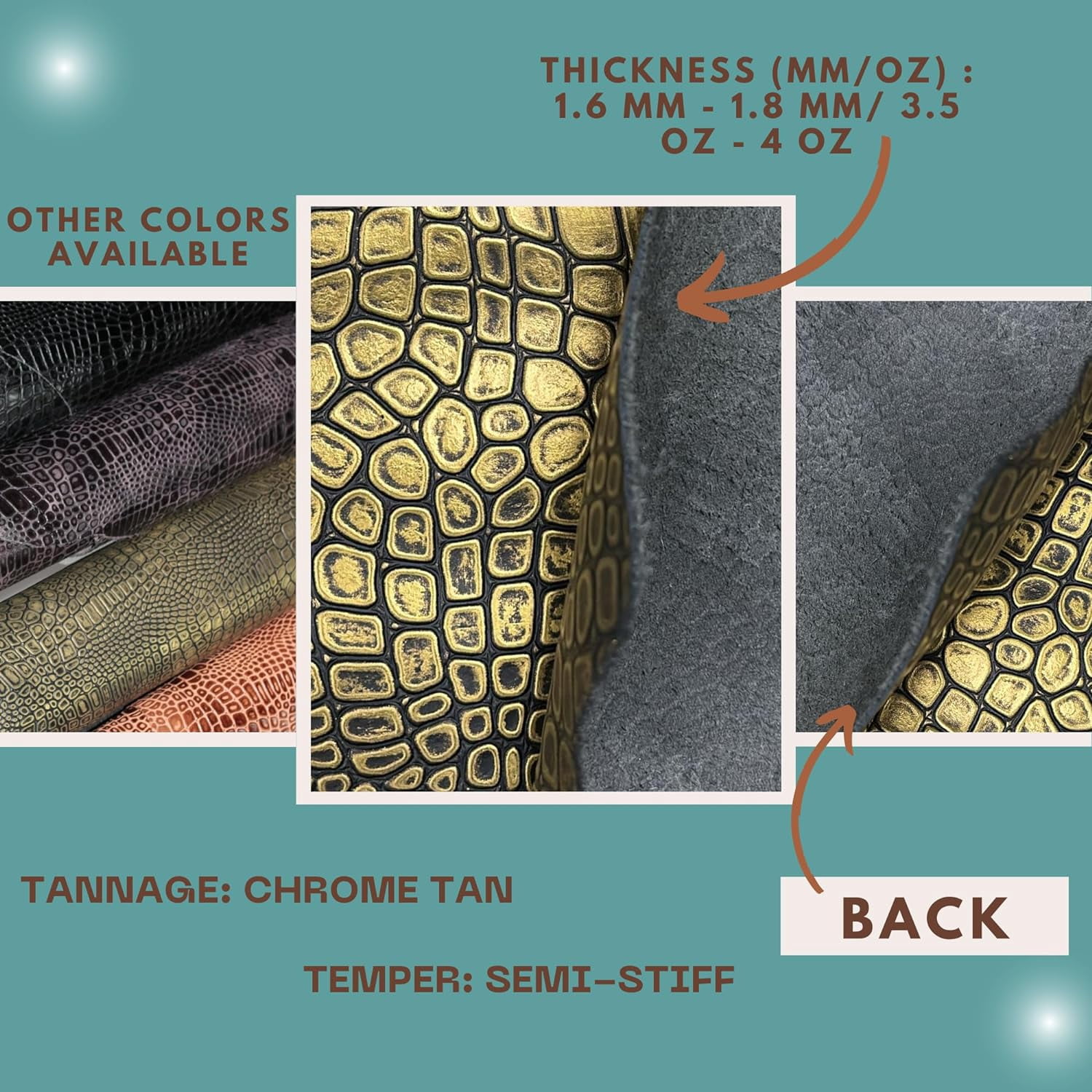 ArtisanCowhides Genuine Reptile Embossed Cowhide Leather for Crafts–  Gold 10 Sq ft