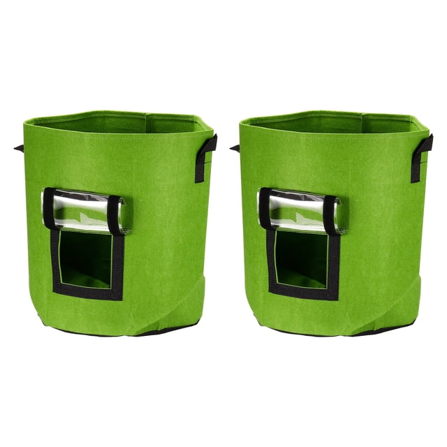 Papa Crecimiento Bolsas, 15 Galón Dos Lados Ventana Jardín Plantar Bolsa con Solapa Mango Espesado para Tomate Zanahoria Cebolla Verdura Flor, Verde Paquete de 2