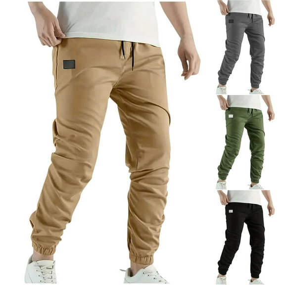 Jacenvly 2024 New Summer Casual Pants for Men Men Casual Fashion Elastic Waist Solid Outdoor Pants Trousers Comfortable Mens Slacks Army Green
