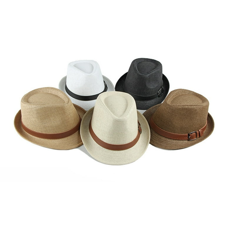 Waroomhouse Men Sun Hat Solid Color Breathable Sun Protection Belt Decor Flat Top Sunshade Vintage Curled Edge Men Straw Hat Headwear, Adult Unisex
