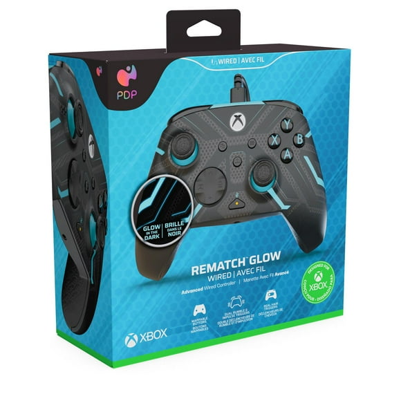 PDP Rematch Wired Controller - Titan Steel Glow in the Dark for Xbox Series S X