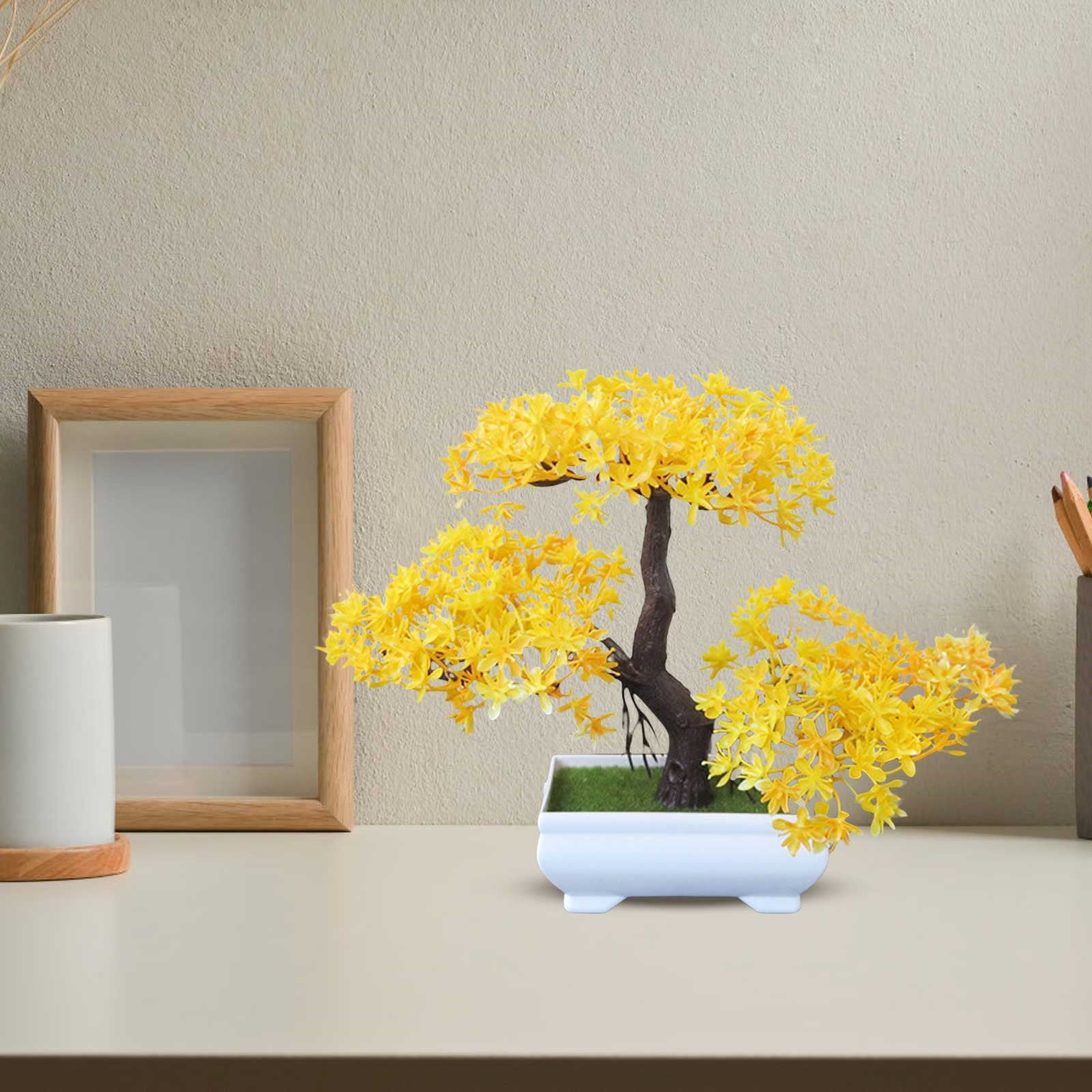 Artificial Plants Greenery Bonsai, Room Decor Fake Bonsai Tree for Home Decor Indoor Bookshelf Office Desk Bathroom Farmhouse Decor, Multicolor, 10.24x7.28"