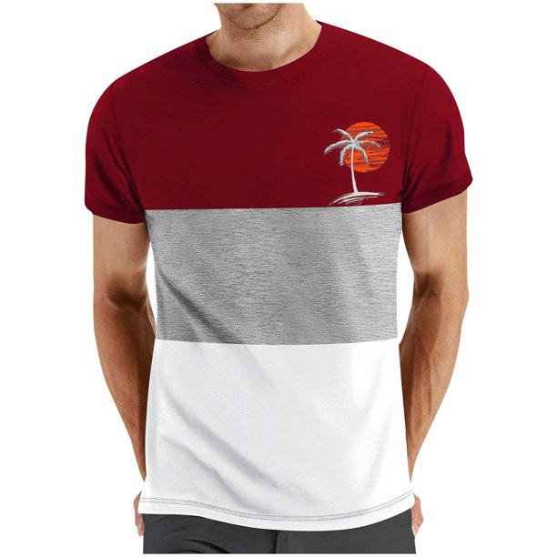 Mens Casual Pantalones Cortos Cuello Redondo Patchwork Impresión Suéter Blusa de Fitness, Camisetas para Hombre