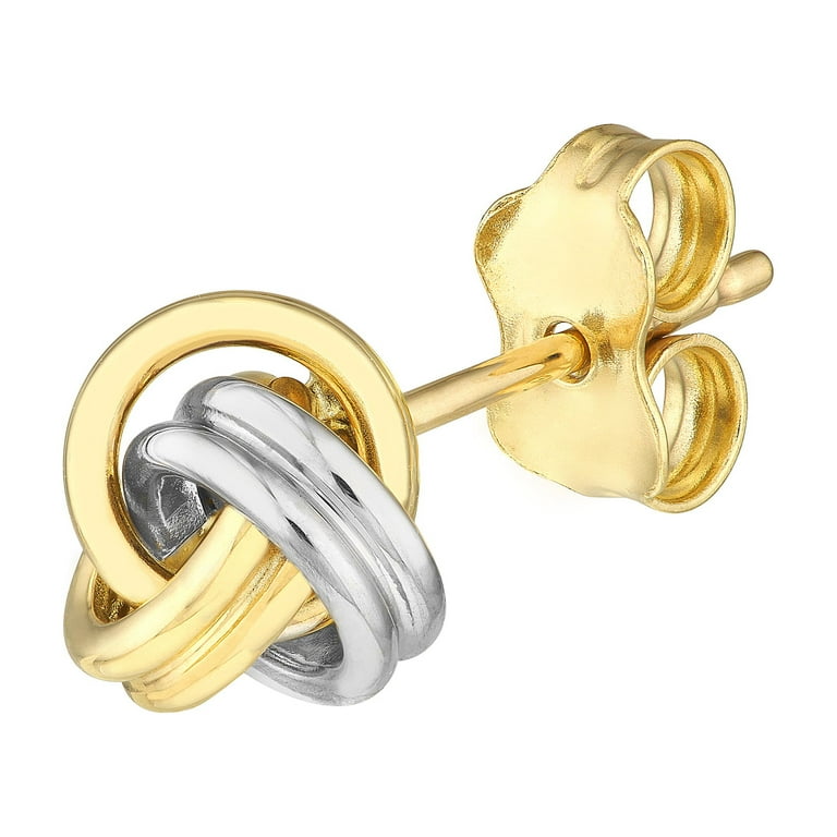 14K Two Tone Gold SM Love Knot Earring 2.7 Grams Women s White
