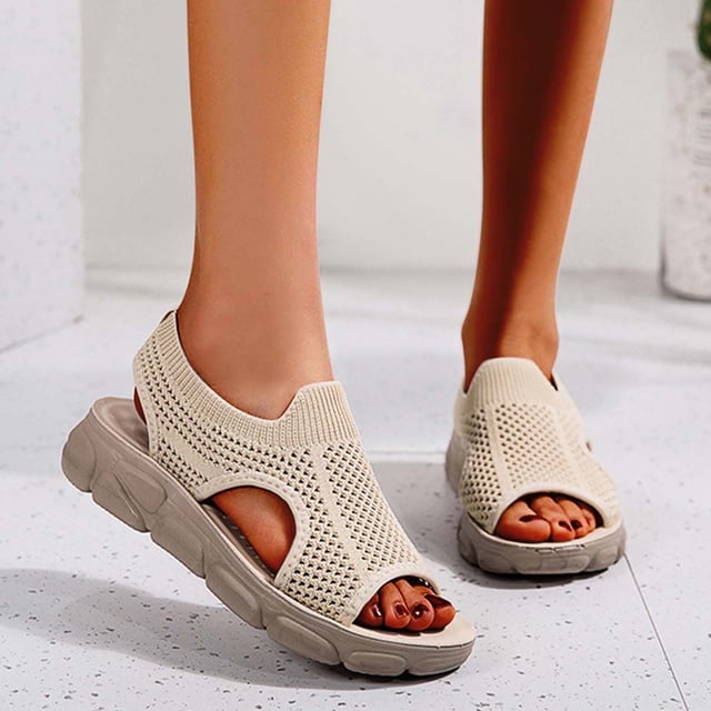 Mefallenssiah Woman Sandals Thick Bottom Fish Mouth Washable Sport Sandals Mesh-Knit Open-toe Soft-Sole Sandals