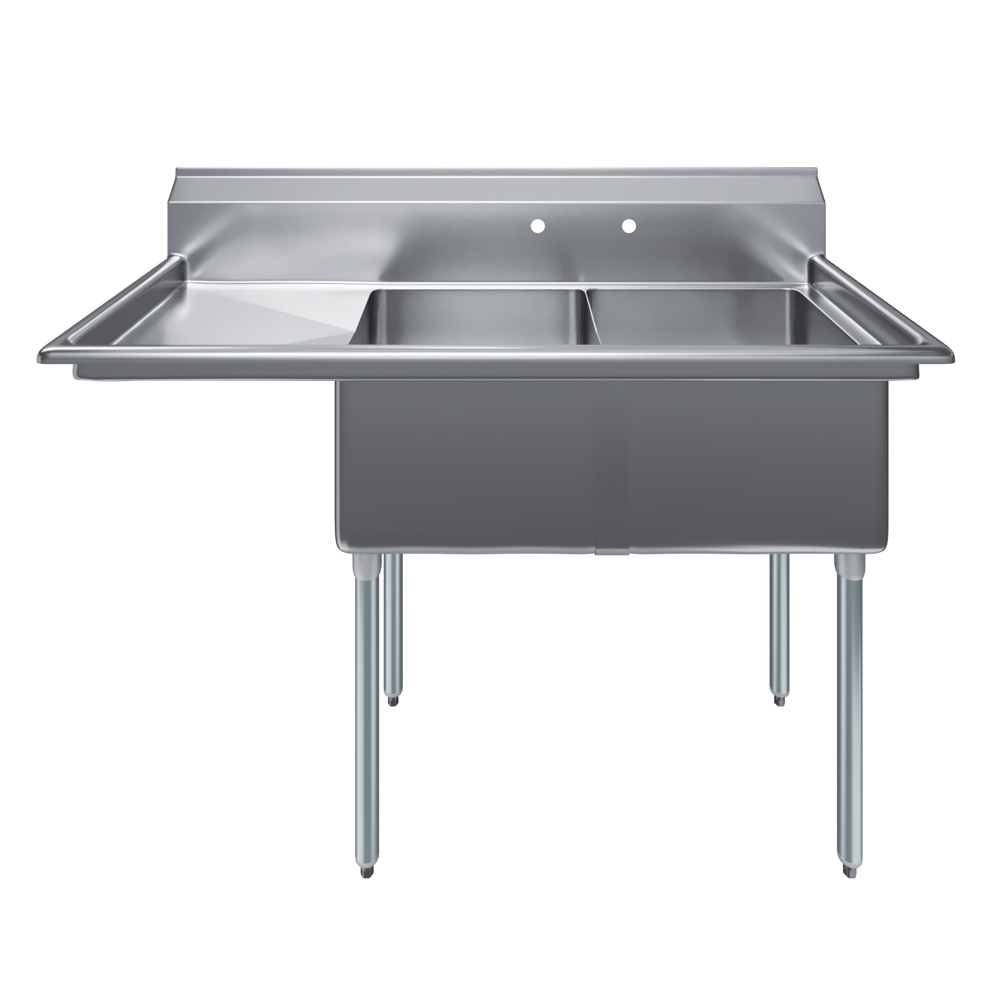 18″ x 18″ x 12″ with 18″ Left Drainboard Two Compartment Stainless Steel Commercial Kitchen Prep & Utility Sink | NSF