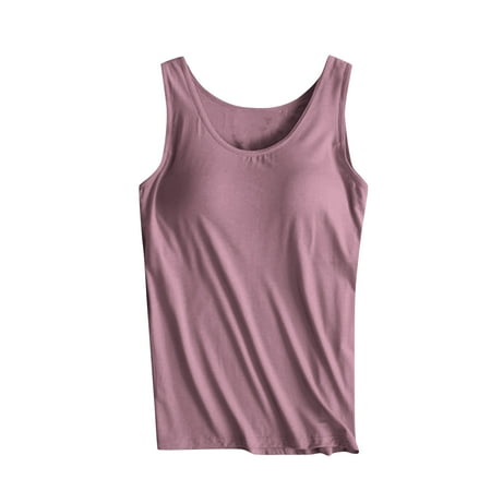 Jewelreauty Cotton Tank Tops with Built in Bra Camisole Tops Womens Plus Size Sleeveless Workout Sports Seamless Tanks (XL  Purple)