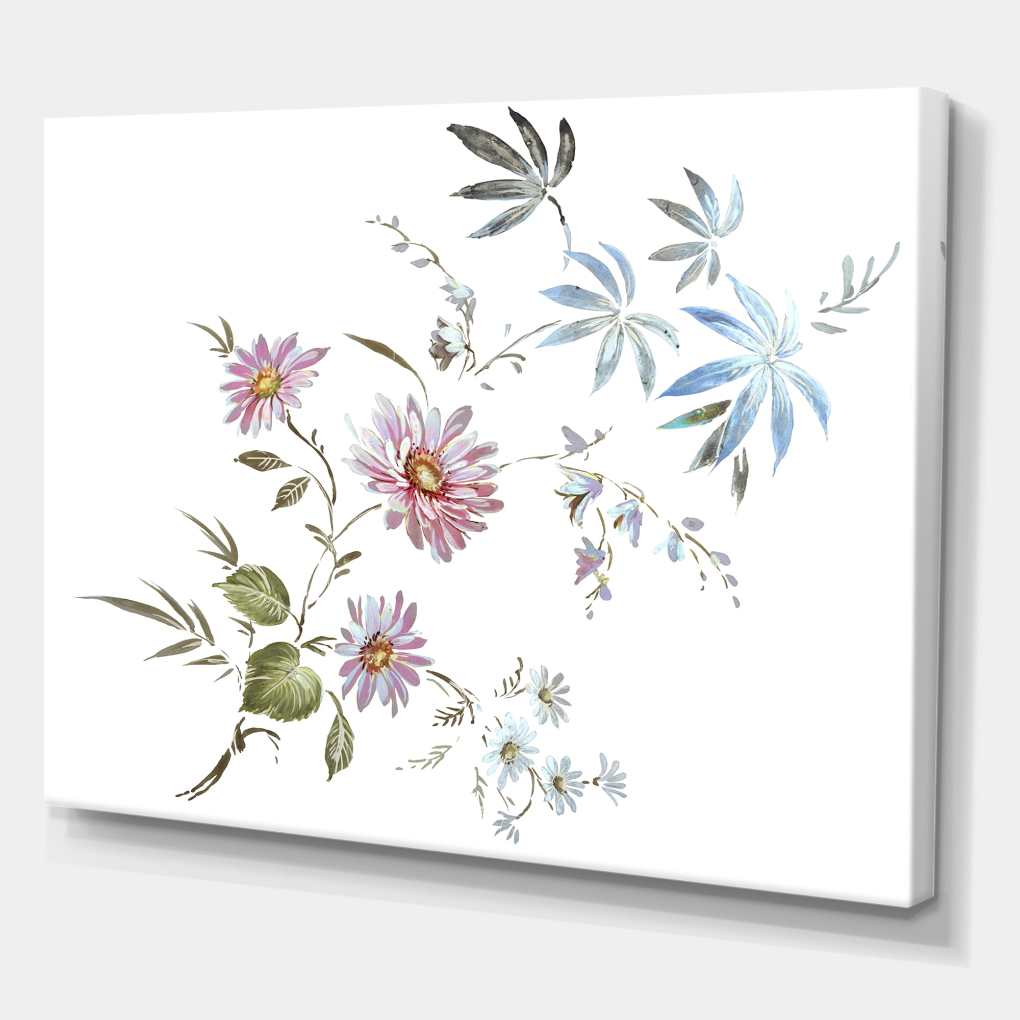 Designart ' Pink and Blue Wildflowers I ' Traditional Canvas Wall Art Print