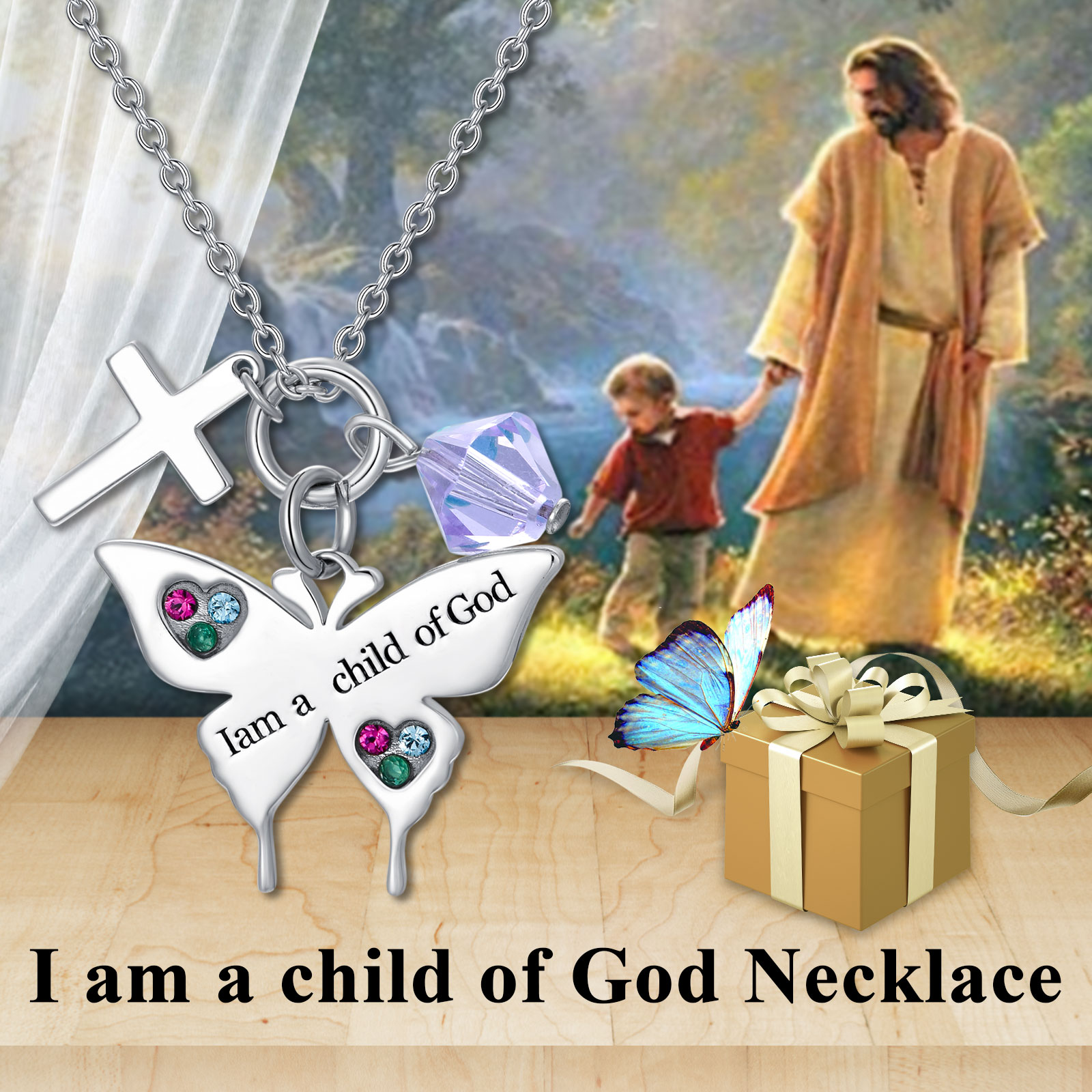 SOULMEET Daisy Necklace 925 Sterling Silver I Am a Daughter of God Jewelry for Women Baptism Communion Gifts for Birthday Gift