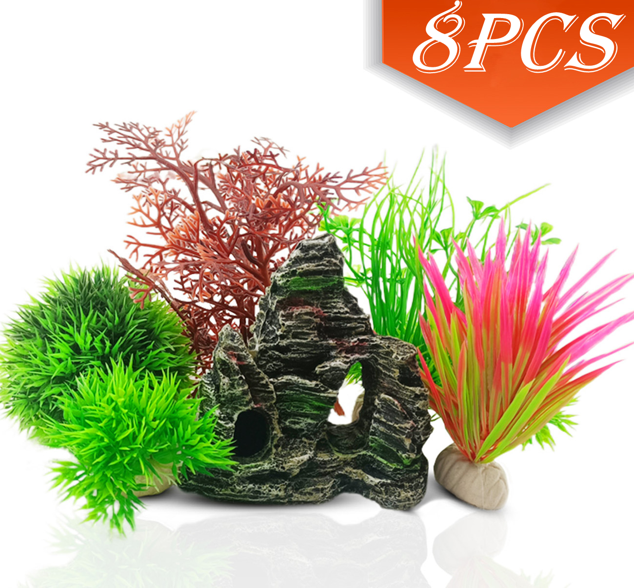 Fish Tank Decorations Aquarium Plants Rocks Plastic Cave Rock Decor Artificial Fish Tank Plants