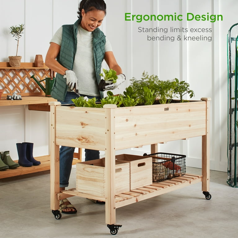 Best Choice Products Raised Garden Bed 48x24x32in Mobile Elevated Wood Planter w/ Lockable Wheels, Storage Shelf, Liner Best Choice Products Raised Garden Bed 48x24x32in Mobile Elevated Wood Planter w/ Lockable Wheels, Storage Shelf, Liner
