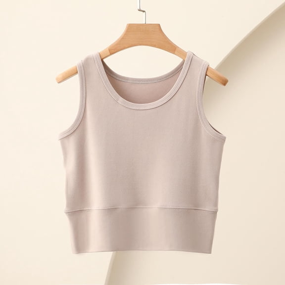 Dolkfu Womens Summer Tops Crop Sleeveless Crew Neck Tank Tops Fleece Basic Womans Shirts L