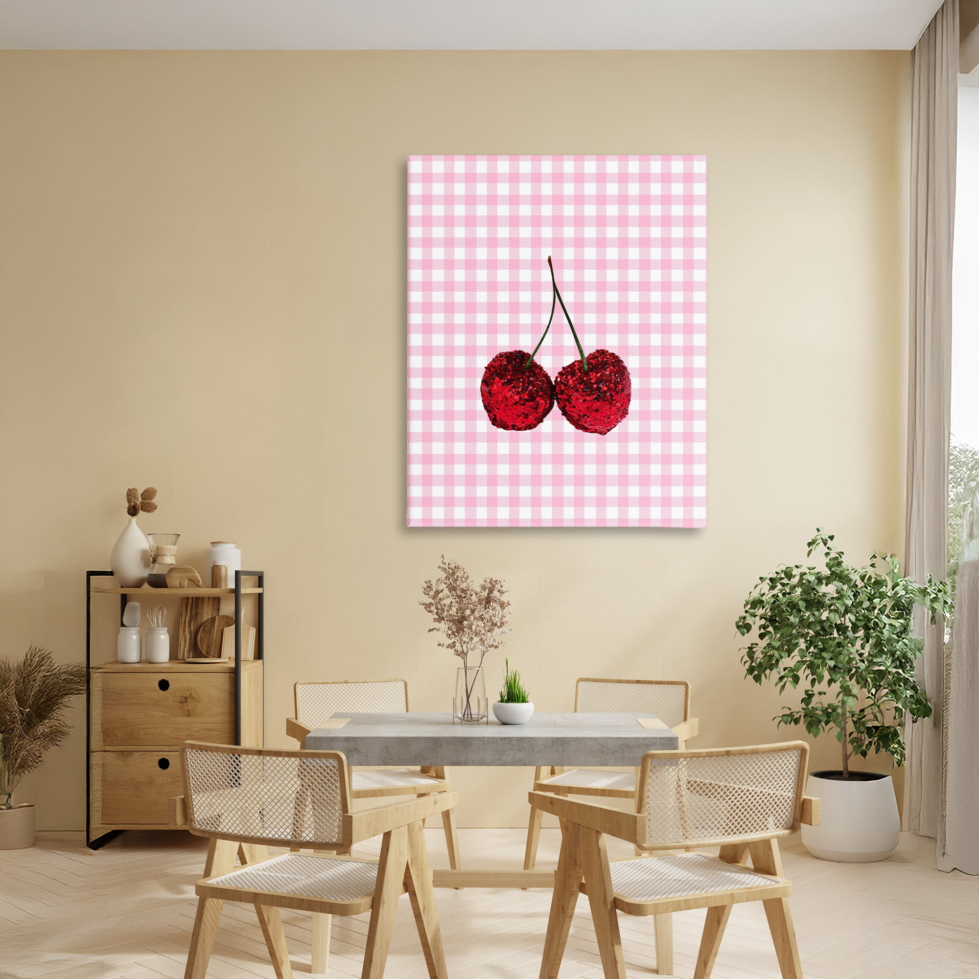 Stupell Industries Glitter Cherry on Pink Gingham Canvas Wall Art, design by LISH Creative