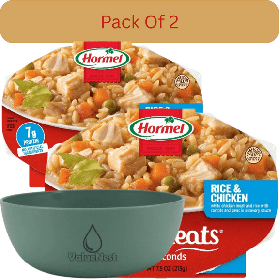 HORMEL COMPLEATS Rice and Chicken, Shelf Stable Meal, 7.5 oz Plastic Tray with Olive Green Bowl by ValueNest